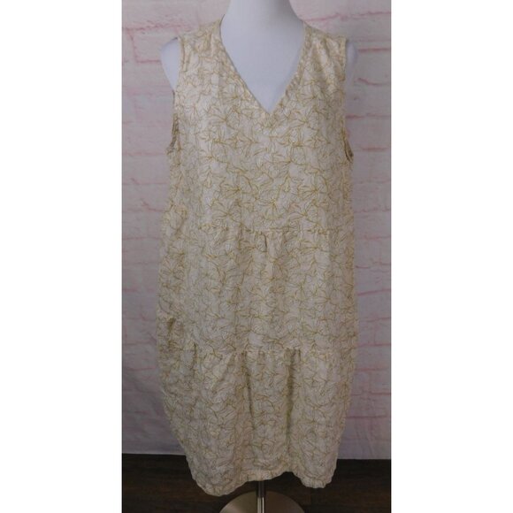 Rachel Zoe Ivory Linen Dress XL Sleeveless Tiered Shift Floral Print Summer - Picture 1 of 9